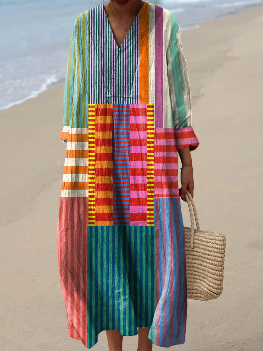 Van Elst Mode® | MULTIKLEUR PATCHWORK MAXI JURK