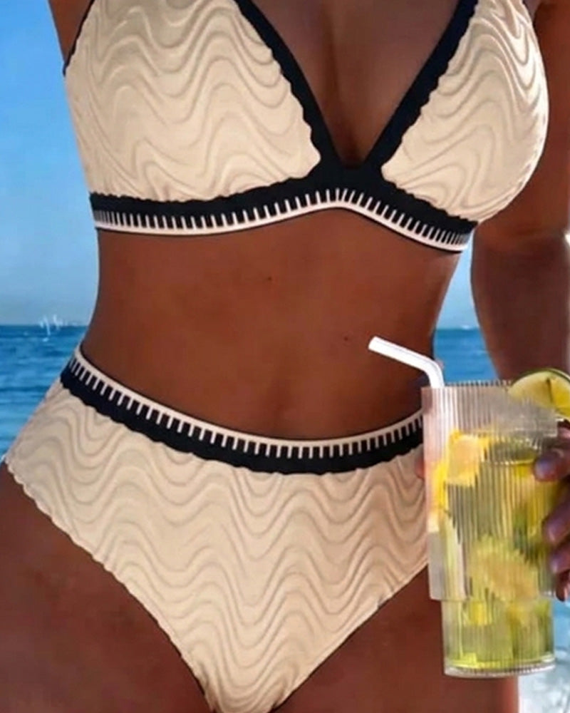 Kleurblok Dubbele Band Textuur Bikini