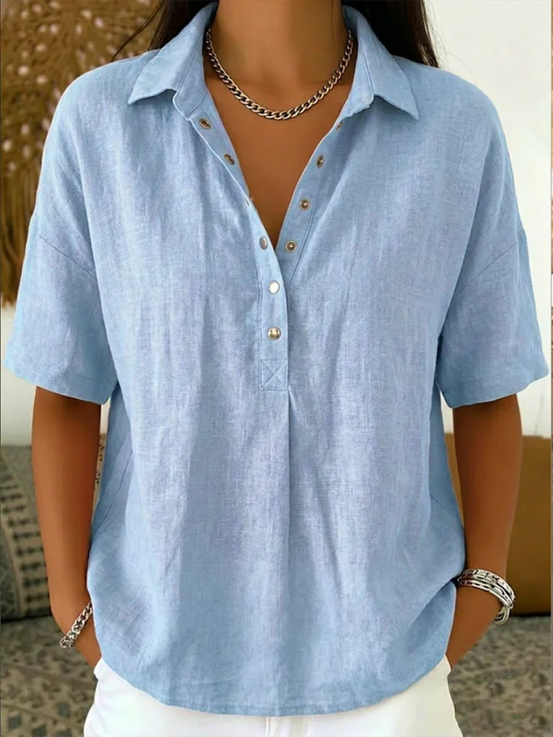 Van Elst Mode® | Blouse met kraag en knoopdetail (TIJDELIJK 1+1 GRATIS!)