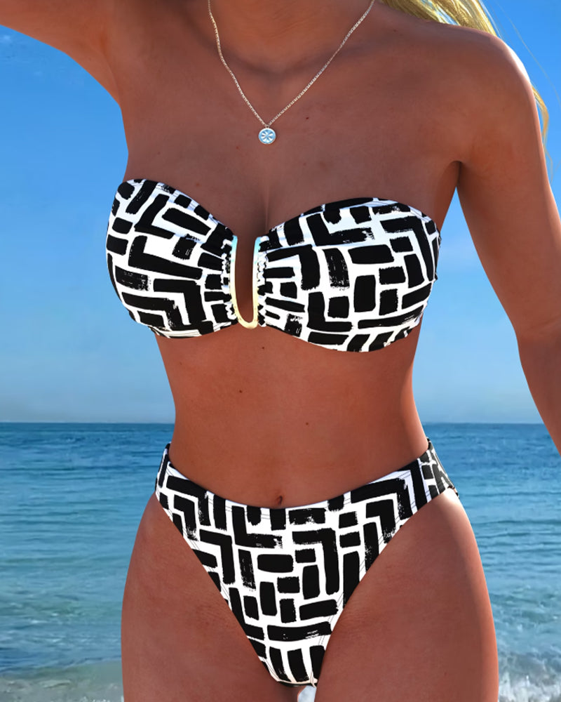 Strapless Geometrische Print Bandeau Bikini