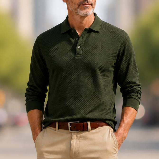 Van Elst Mode® | Comfortabele heren polo met lange mouw