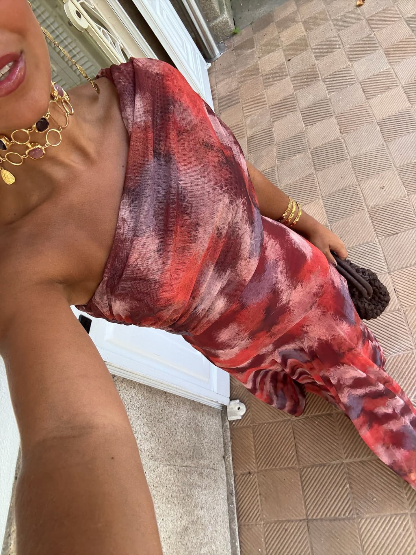 Aquarel Off-Shoulder Lange Jurk