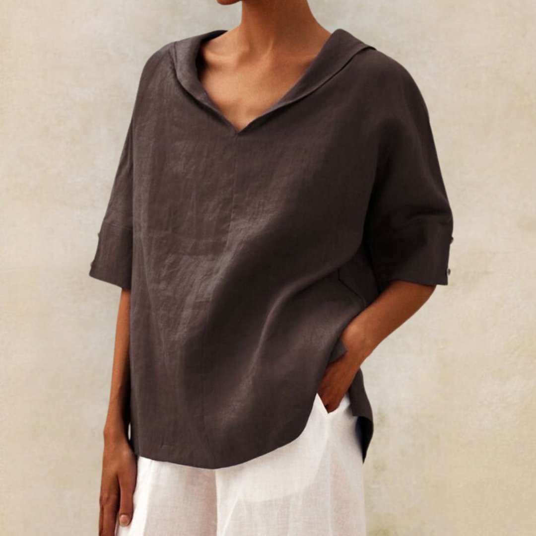 Van Elst Mode® | KLASSIEKE LINEN BLOUSE MET V-HALS