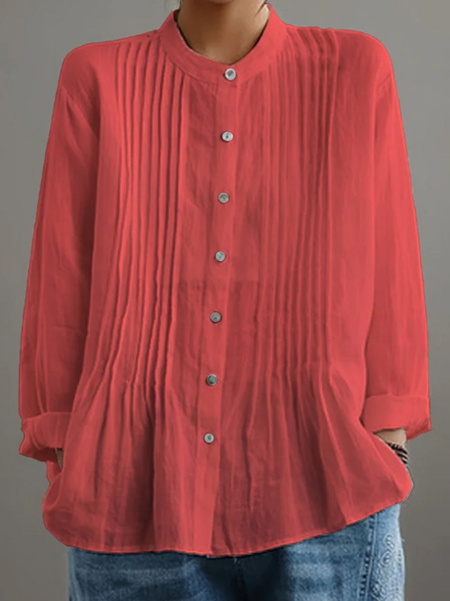 Casual geplooide blouse van katoen en linnen voor vrouwen