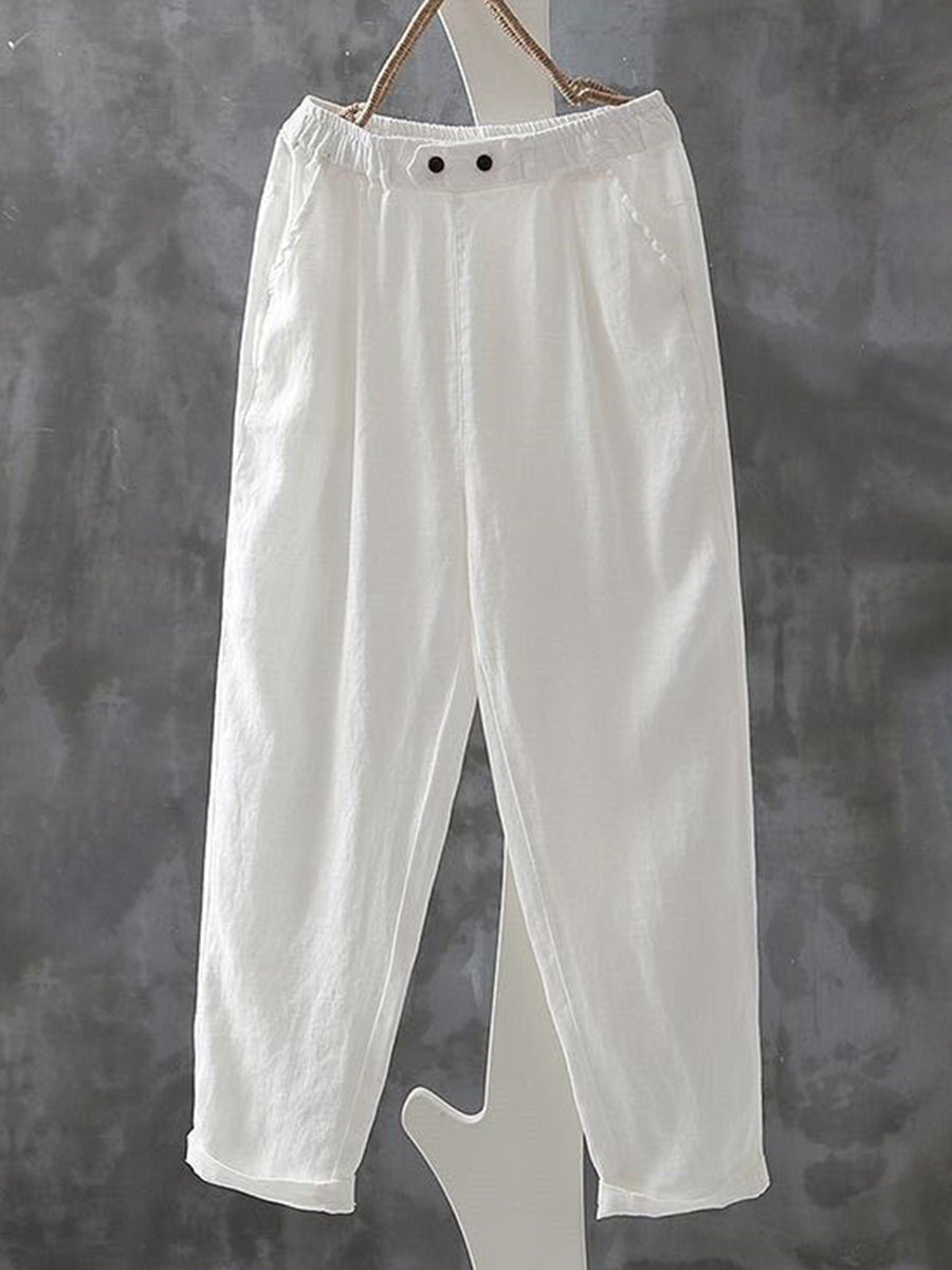Vintage Simple Linnen Broek Dames