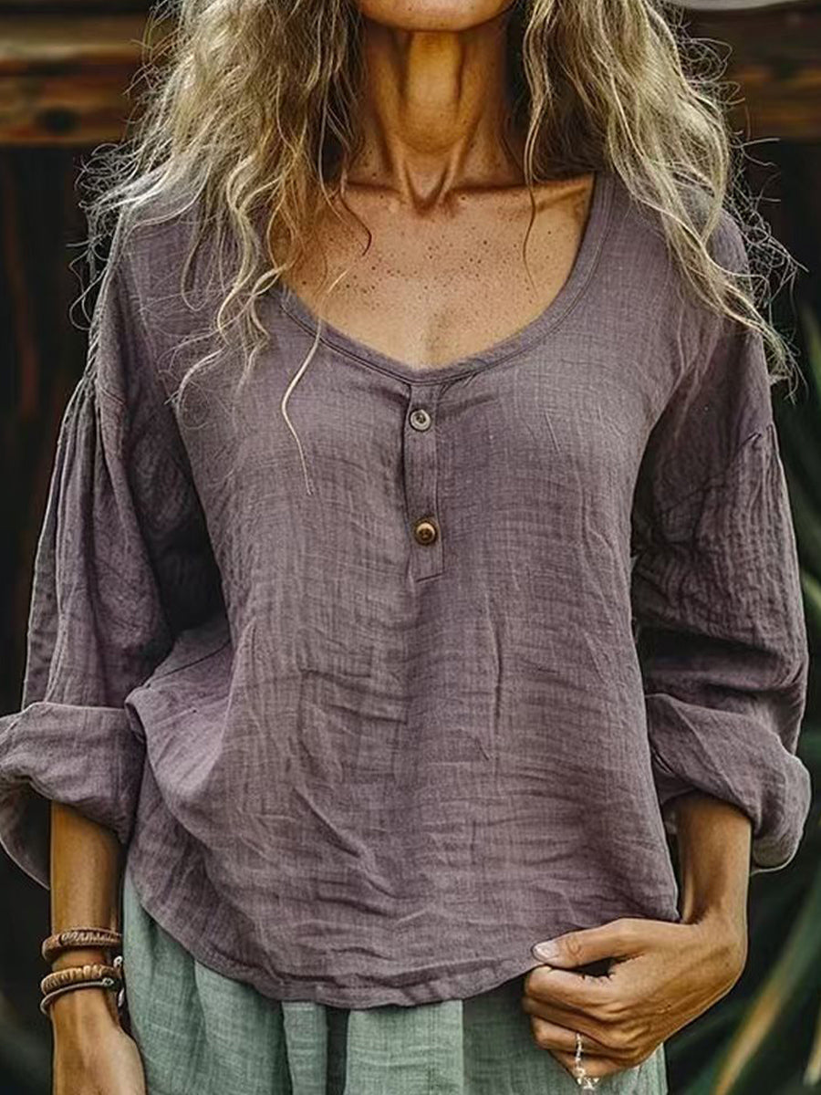 Eenvoudige vintage linnen blouse voor vrouwen