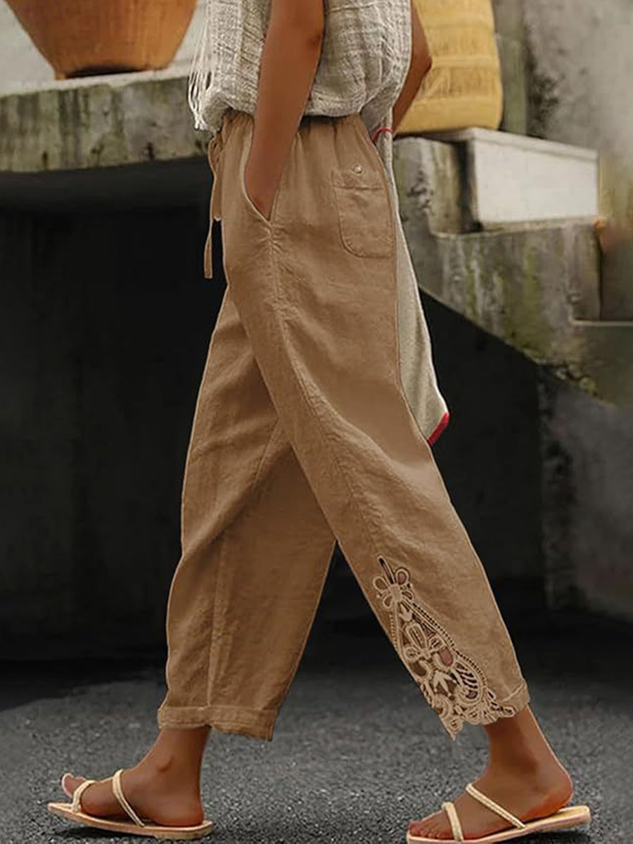 Elegante patchwork kant broek voor dames