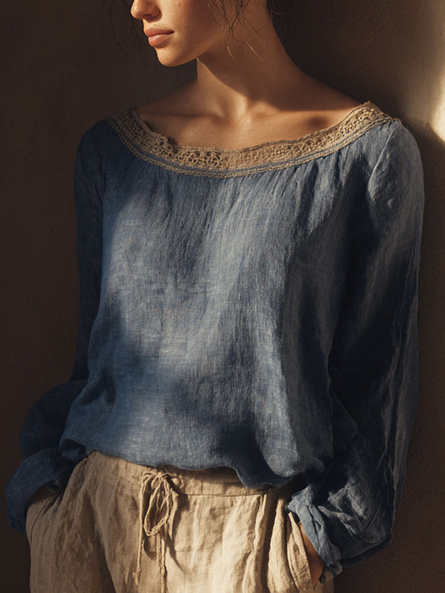 Vintage patchwork kant blouse voor vrouwen