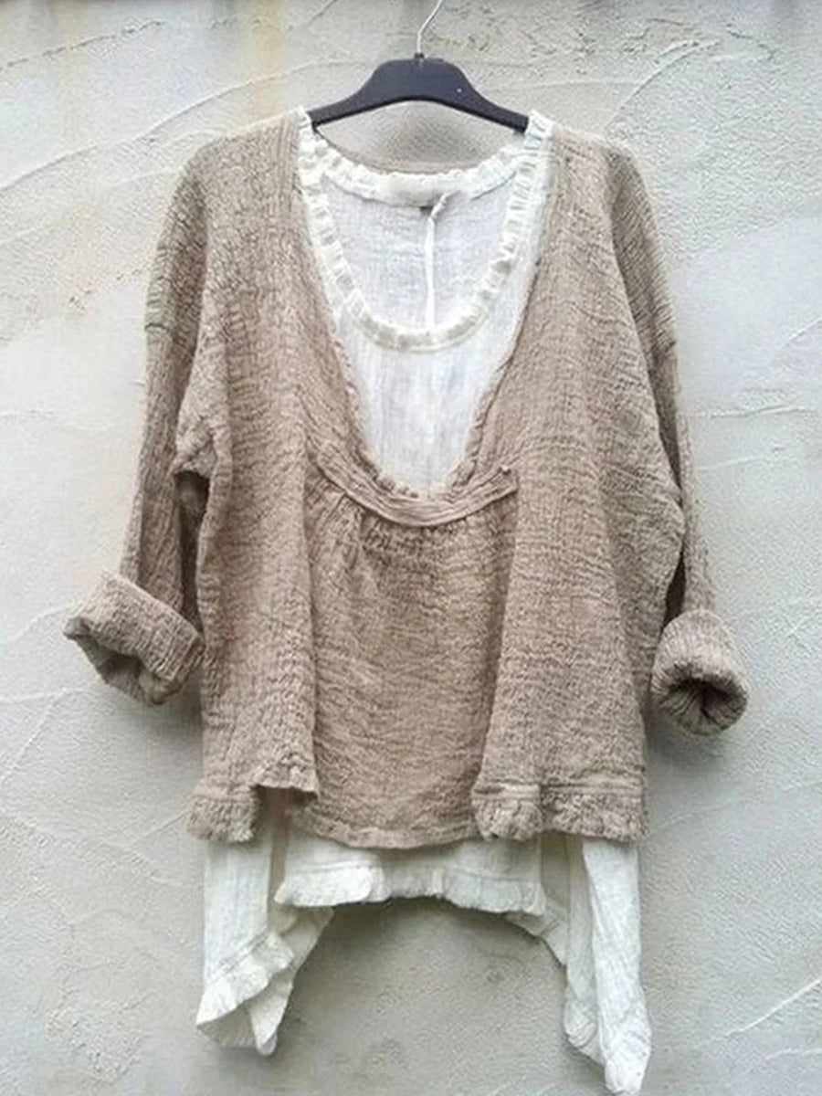 Effen vintage linnen blouse voor vrouwen