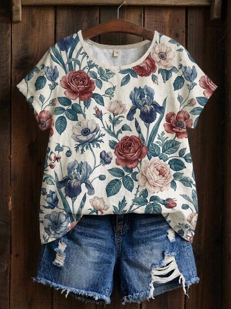 Bloemen patchwork T-shirt voor vrouwen