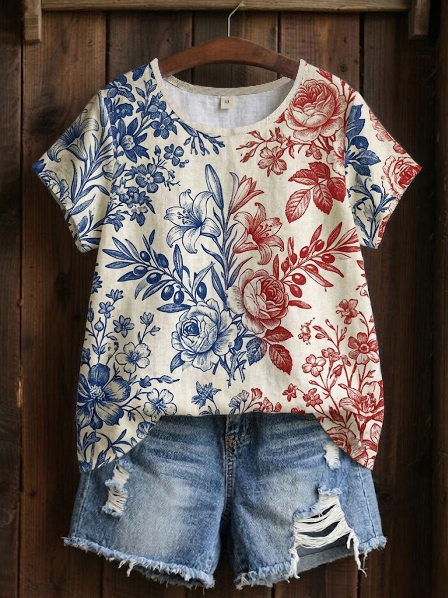 T-shirt met bloemenpatchwork voor vrouwen