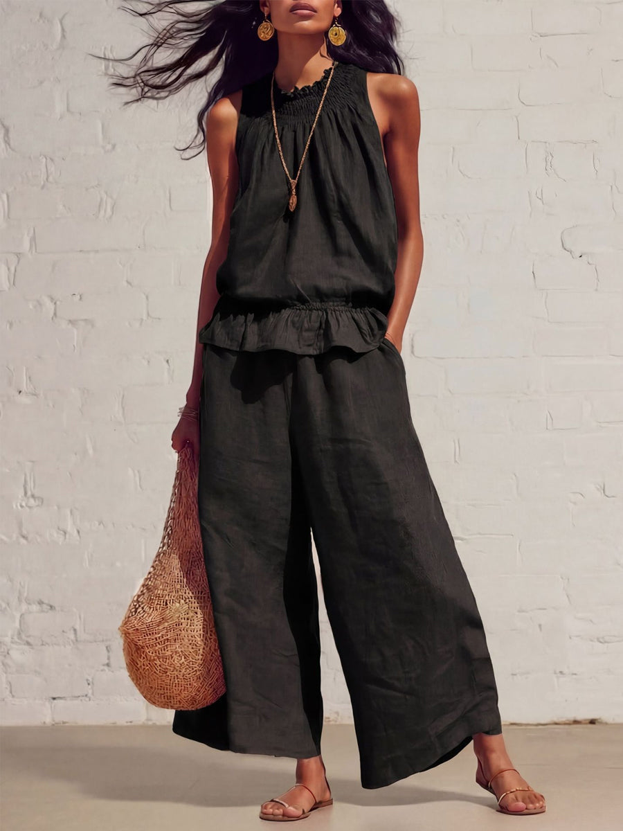 Elegante, casual, tweedelige set met ruffles voor dames