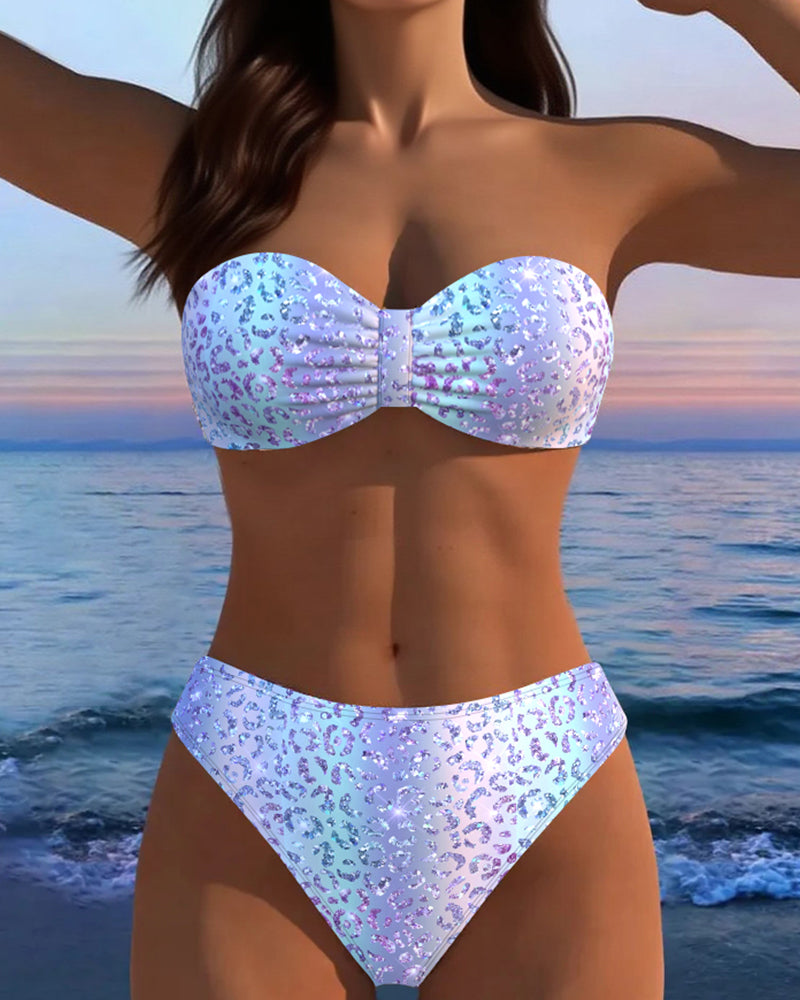 Luipaardprint Bandeau Bikini