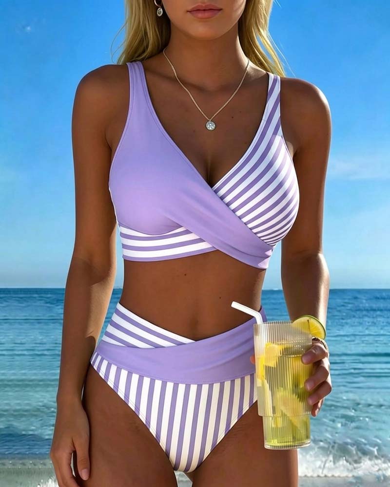 Kruislingse Gestreepte Print Bikini