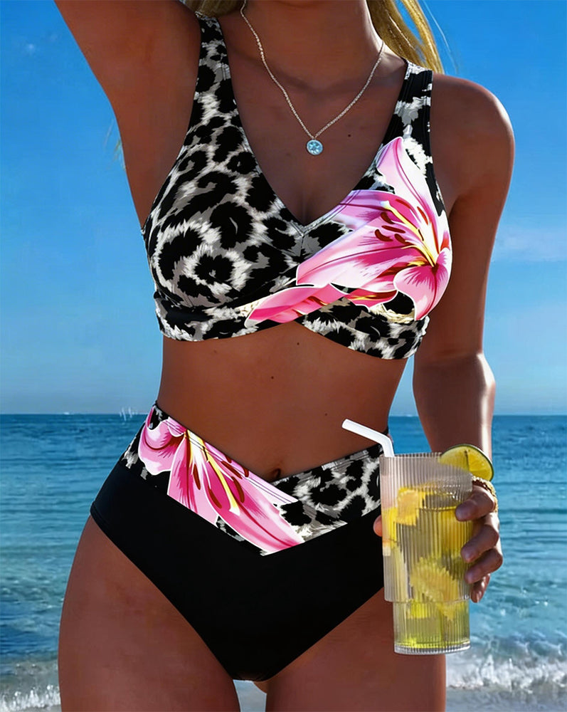 Luipaardprint Bloem Contrastkleur Bikini