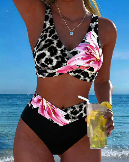 Luipaardprint Bloem Contrastkleur Bikini