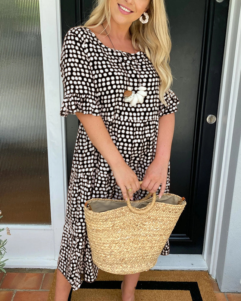 Van Elst Mode® | Midi-jurk met ronde hals en stippenprint