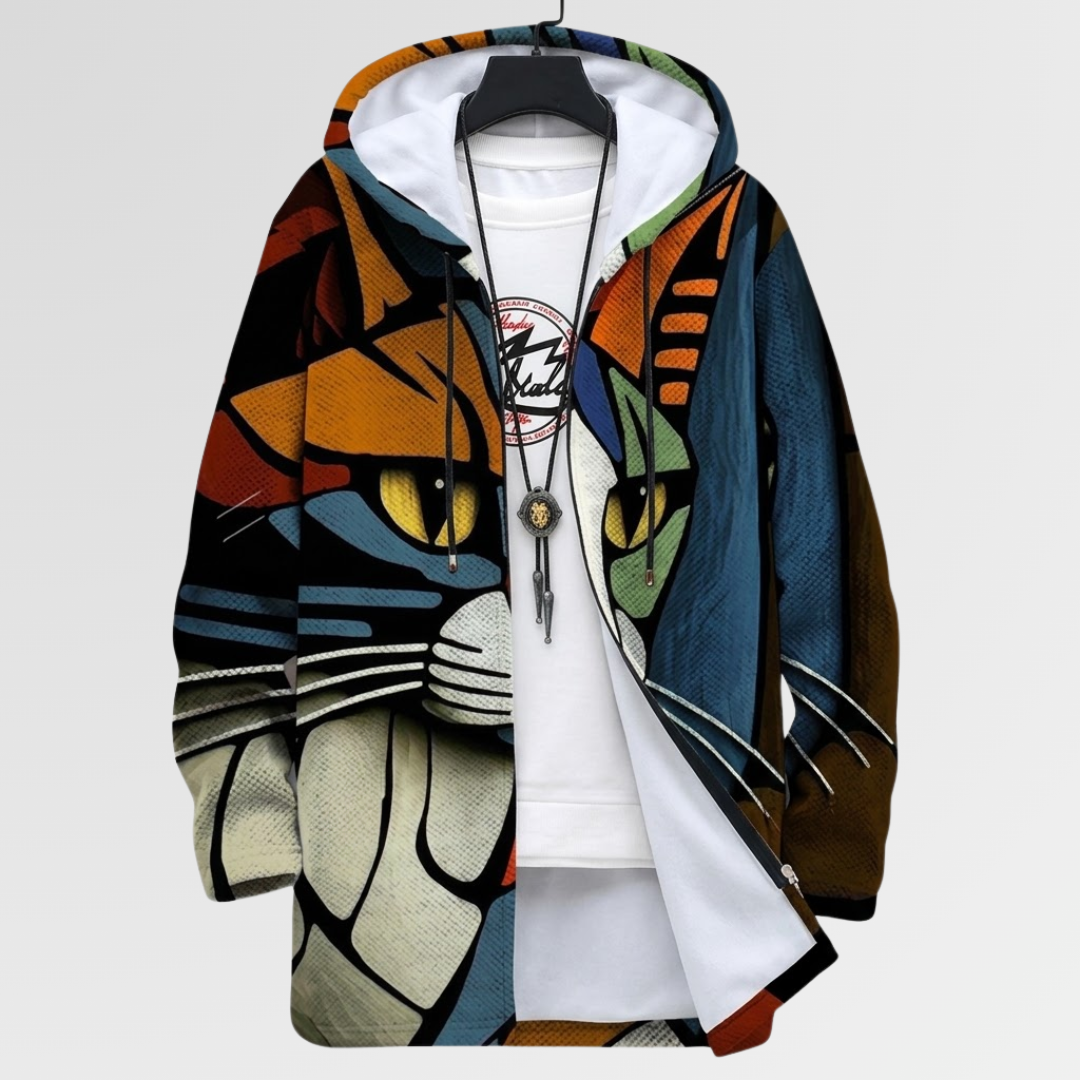 Van Elst Mode® | Jas met abstract patroon en kattenmotief