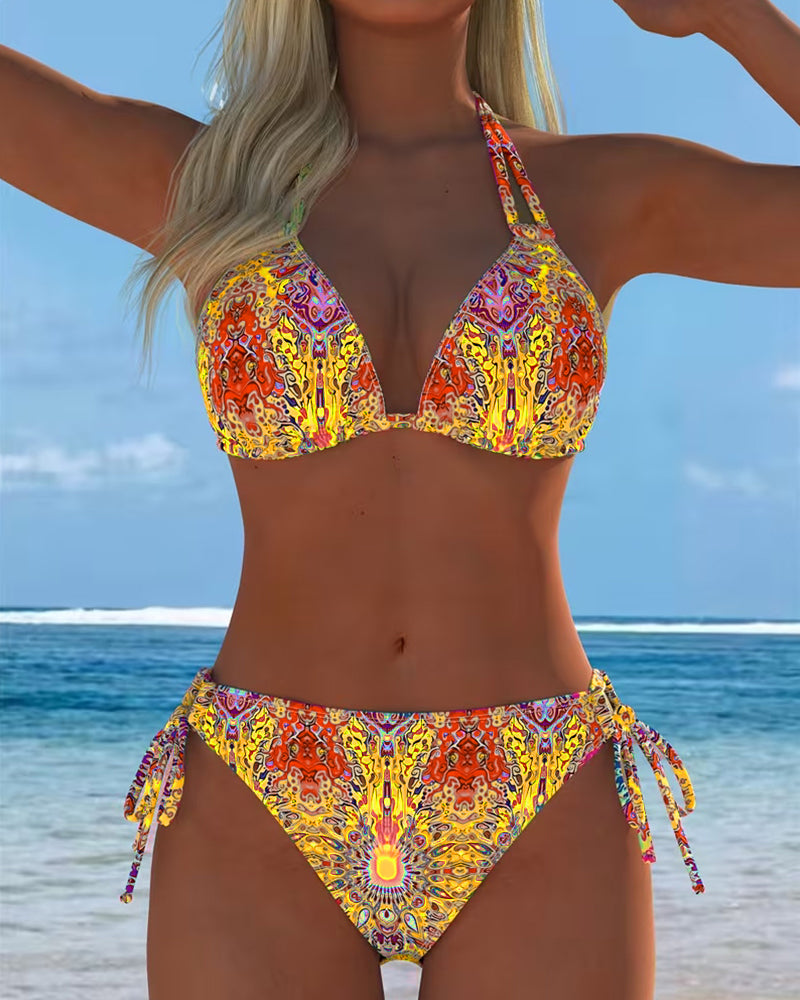 Gekleurde Halter Print Bikini