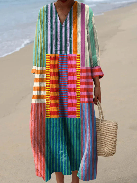 Van Elst Mode® | MULTIKLEUR PATCHWORK MAXI JURK