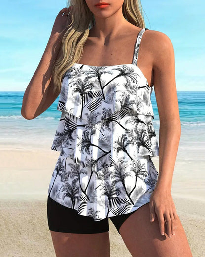 Modieuze Schouderband Print Twee-delige Tankini