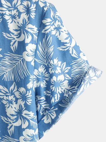 Van Elst Mode®| Hawaïblouse met korte mouwen en bloemenpatroon