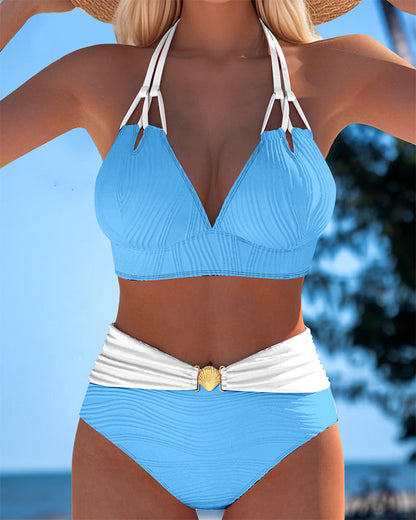 Dubbele Band Hoge Taille Contrast Kleur Badpak