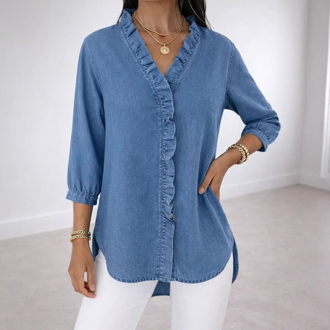 Van Elst Mode® | Casual damesblouse met ruches en V-hals