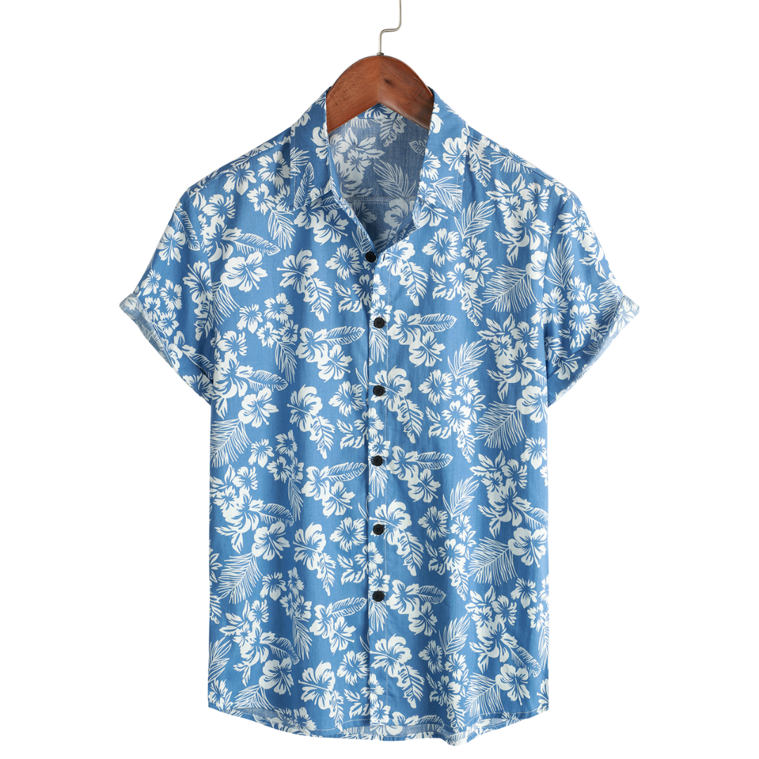 Van Elst Mode®| Hawaïblouse met korte mouwen en bloemenpatroon