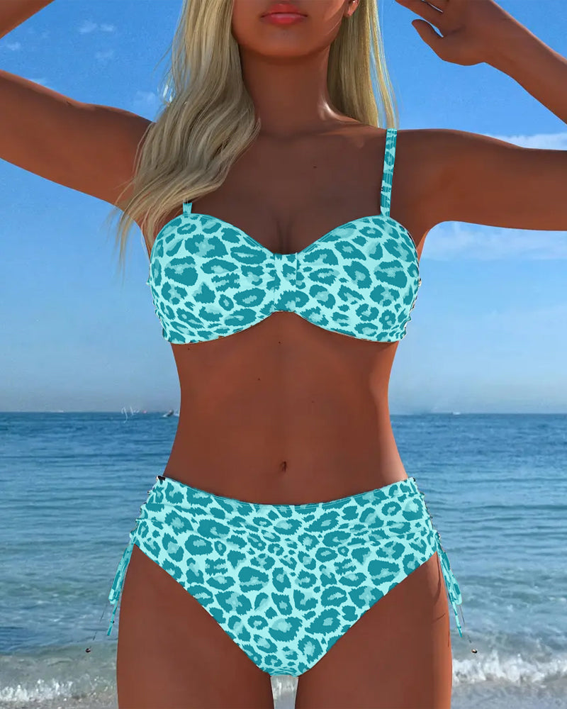 Lace-Up Luipaardprint Twee-delig Badpak