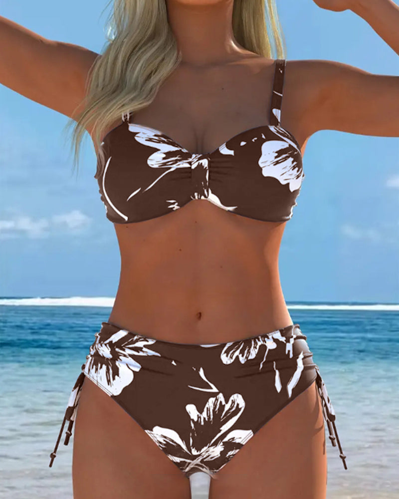 Twee-delige Halter Bikini Met Gedrukt Patroon