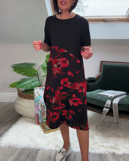 Van Elst Mode® | Patchworkjurk met Ronde Halslijn en Bloemenprint