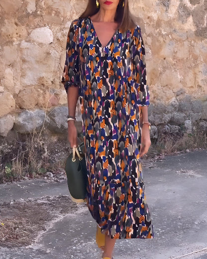 Van Elst Mode® | V-hals jurk met retroprint