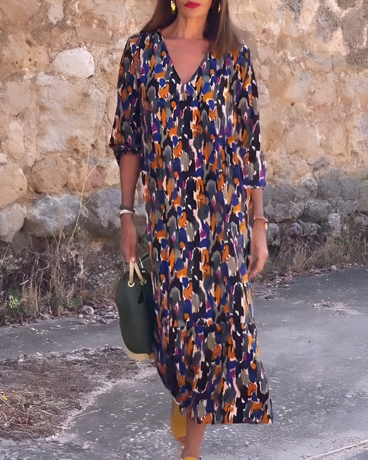 Van Elst Mode® | V-hals jurk met retroprint