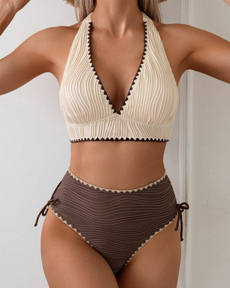 Halter Neck Contrast Kleur Bikini Twee-Delige Set
