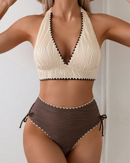 Halter Neck Contrast Kleur Bikini Twee-Delige Set