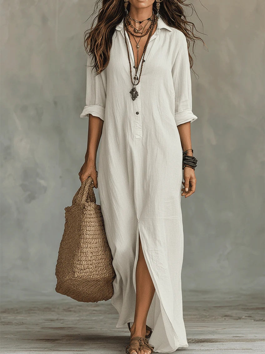 Maxi zwarte jurk met knopen | Soline™