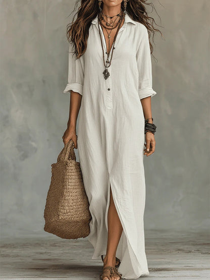 Maxi zwarte jurk met knopen | Soline™