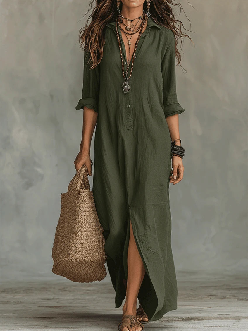 Maxi zwarte jurk met knopen | Soline™