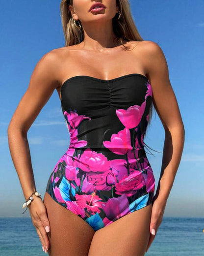 Bandeau Bloemenprint Eendelig Badpak