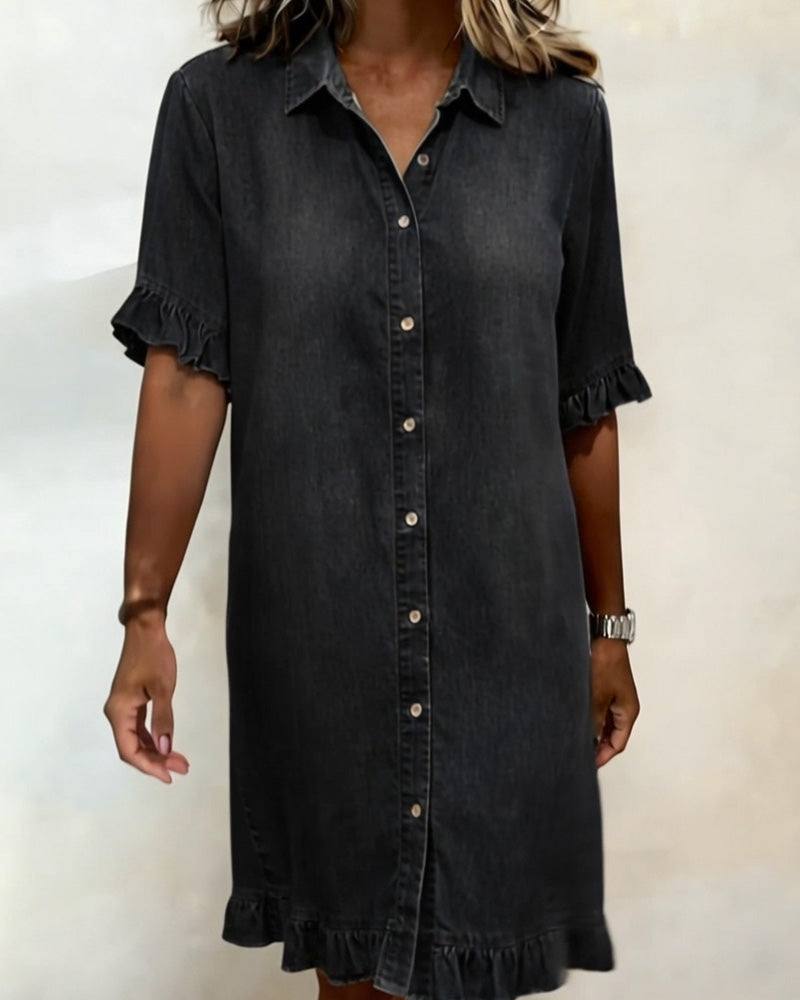Van Elst Mode® | Comfortabele Denim Jurk met Flatterende Rimpeling