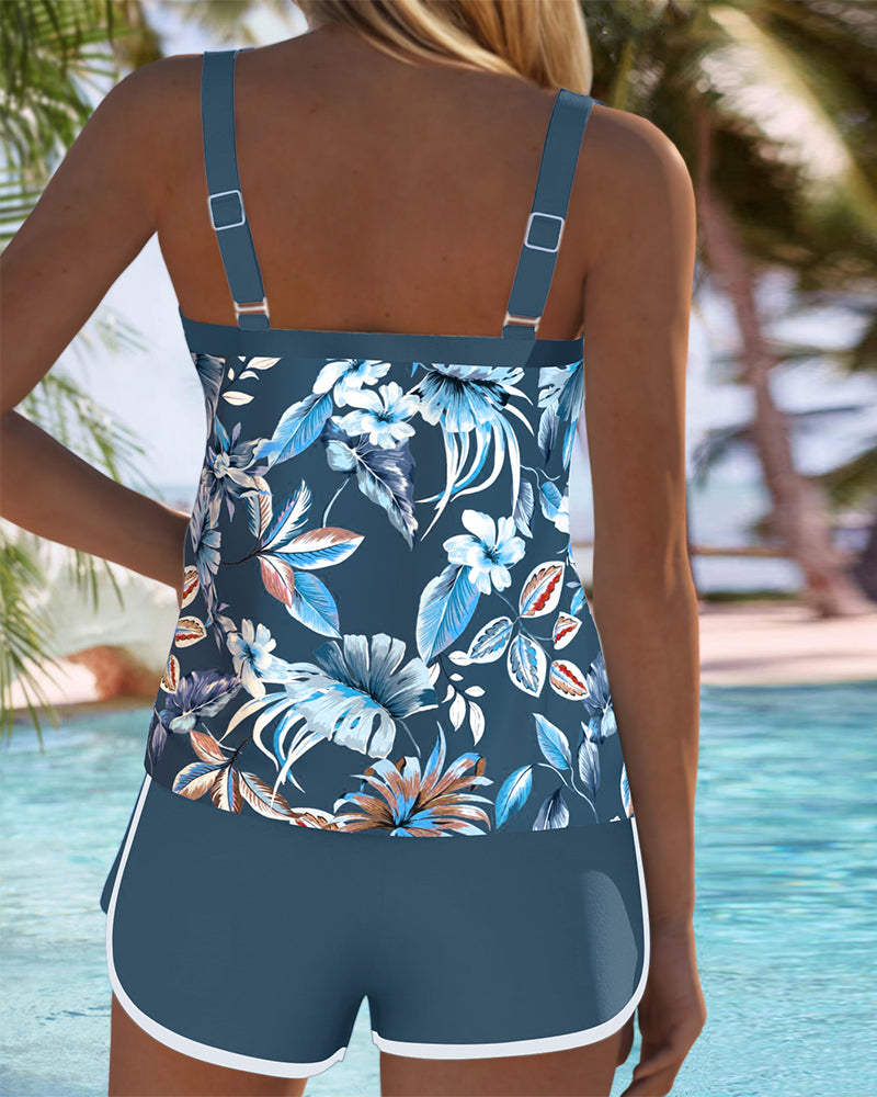 U-Hals Mouwloze Geprinte Tankini