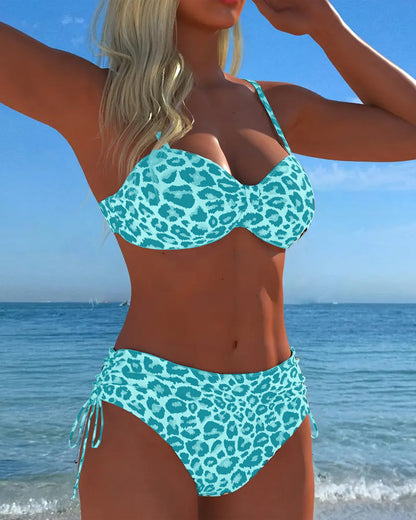 Lace-Up Luipaardprint Twee-delig Badpak