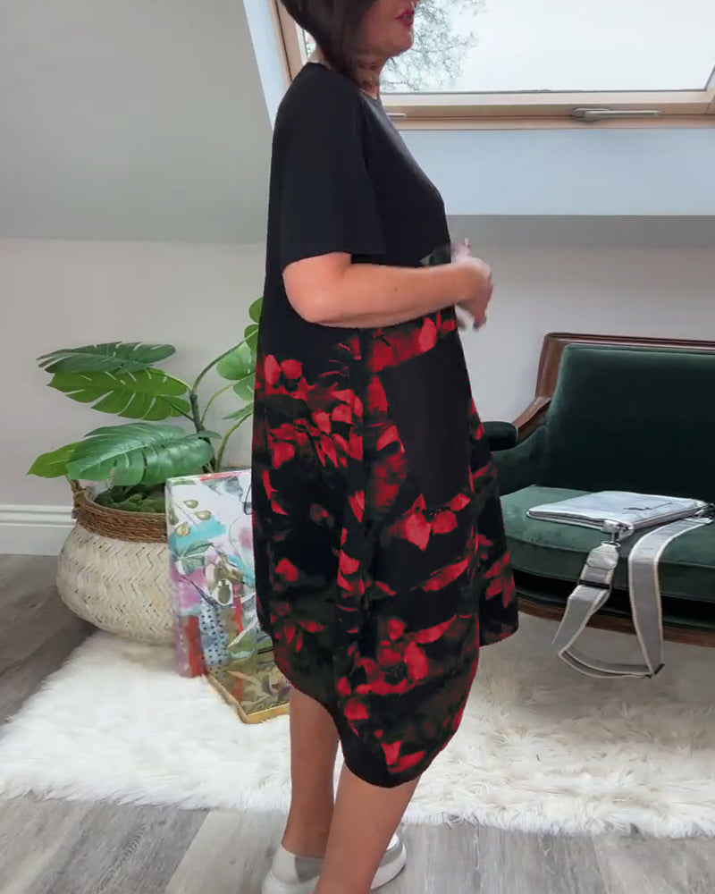 Van Elst Mode® | Patchworkjurk met Ronde Halslijn en Bloemenprint