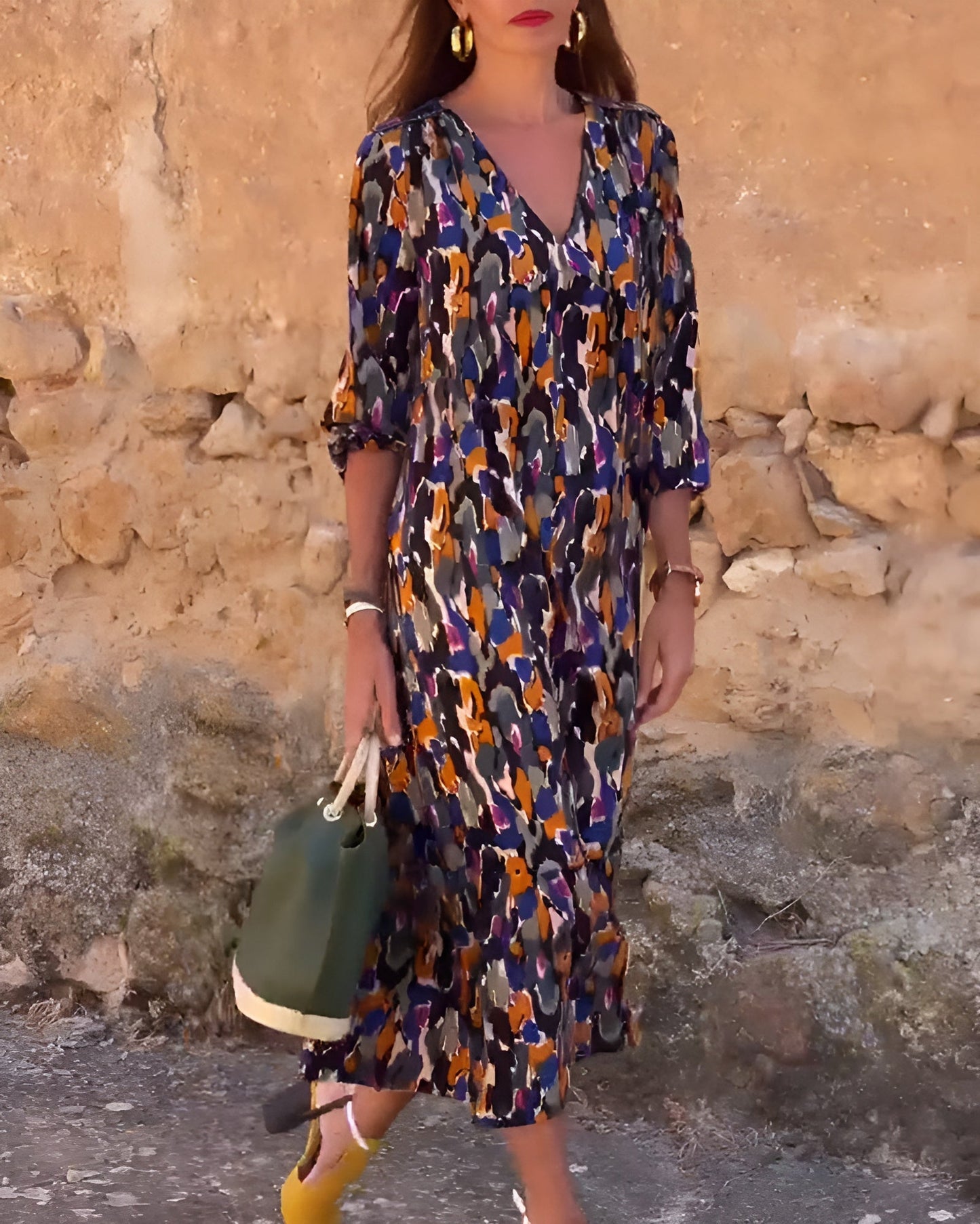 Van Elst Mode® | V-hals jurk met retroprint