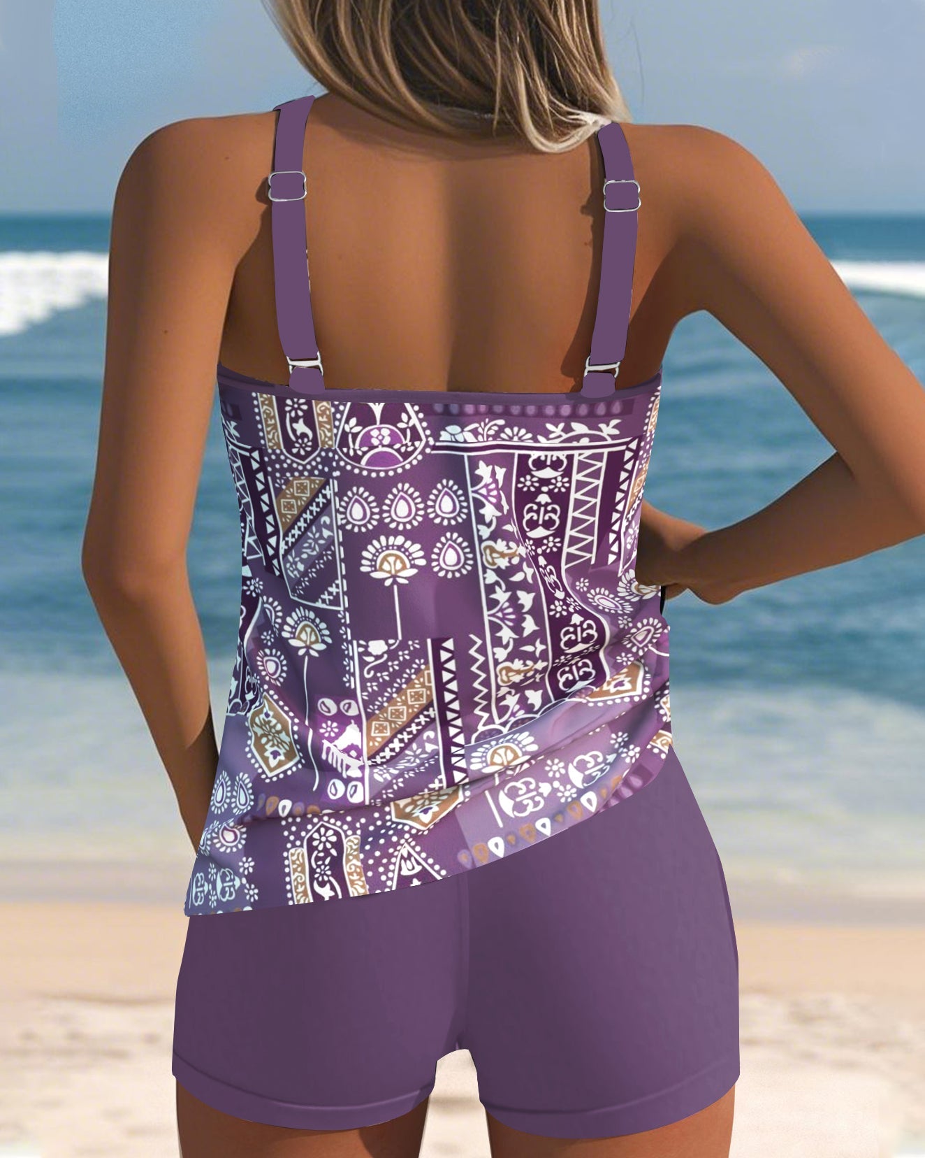 U-Hals Twee-delige Geprinte Tankini