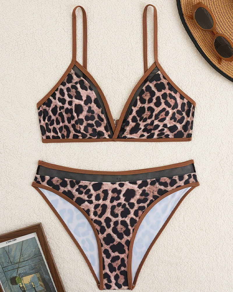 Luipaardprint Kleur Blok Triangle Bikini