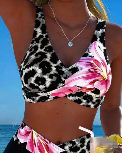 Luipaardprint Bloem Contrastkleur Bikini