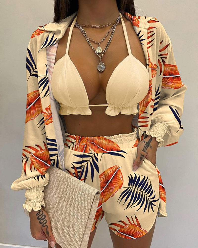 Ballonmouw shirt bikini drie-delige set