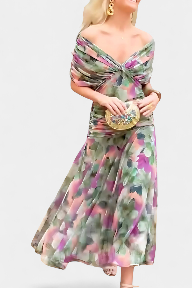 Van Elst Mode® | Lange Bloemen V-Hals Jurk